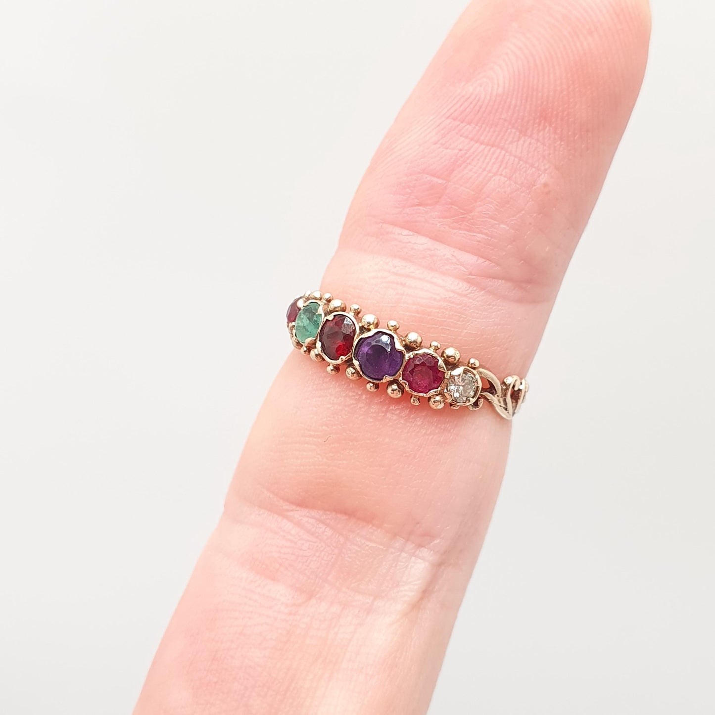 Vintage 9ct Gold REGARD Ring Ruby Emerald Garnet Amethyst Ruby Diamond Gemstone Stacker Solid 9k 9kt