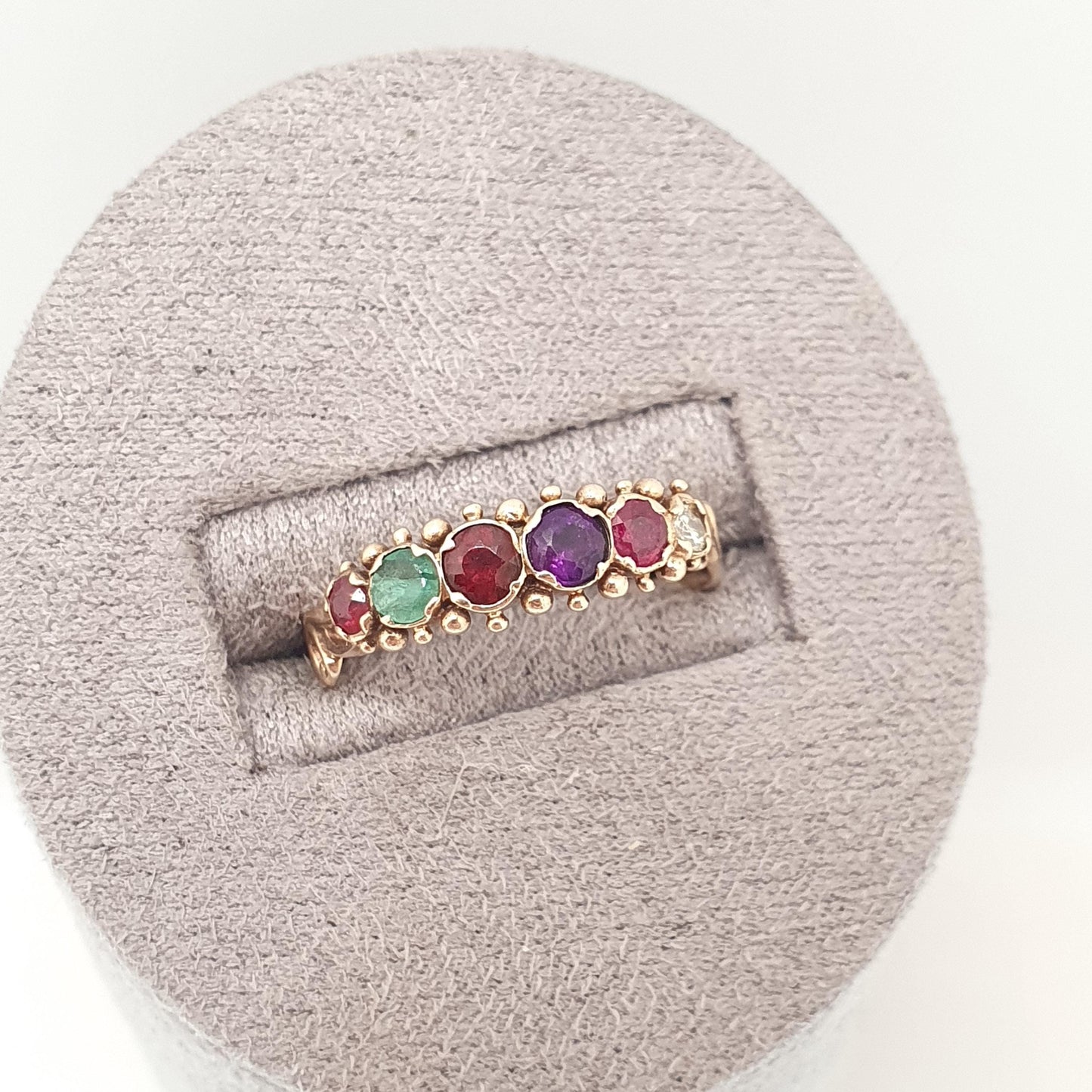 Vintage 9ct Gold REGARD Ring Ruby Emerald Garnet Amethyst Ruby Diamond Gemstone Stacker Solid 9k 9kt