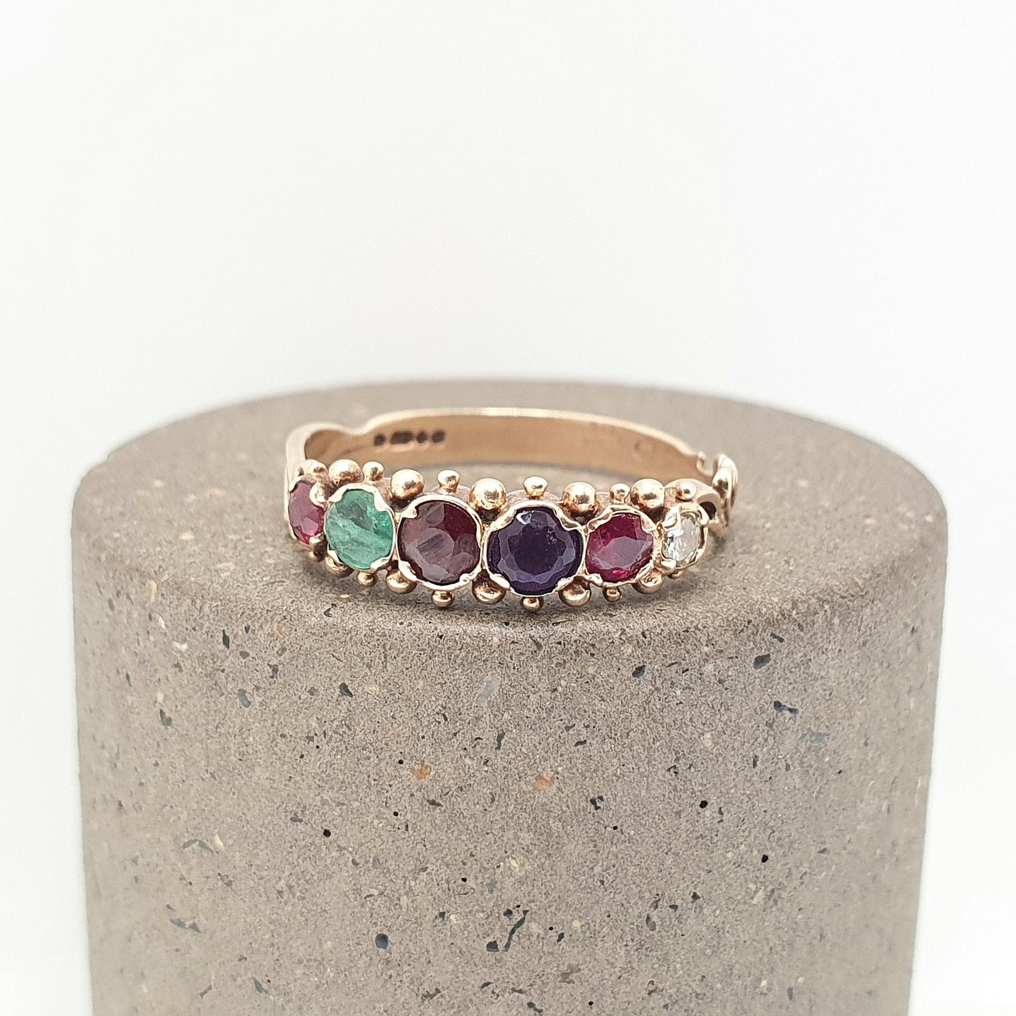 Vintage 9ct Gold REGARD Ring Ruby Emerald Garnet Amethyst Ruby Diamond Gemstone Stacker Solid 9k 9kt