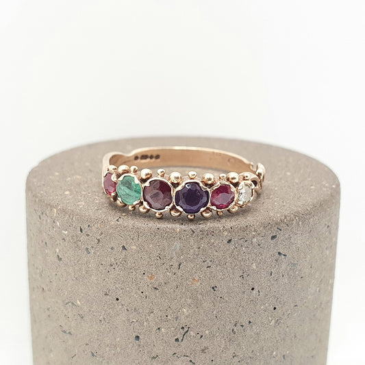 Vintage 9ct Gold REGARD Ring Ruby Emerald Garnet Amethyst Ruby Diamond Gemstone Stacker Solid 9k 9kt