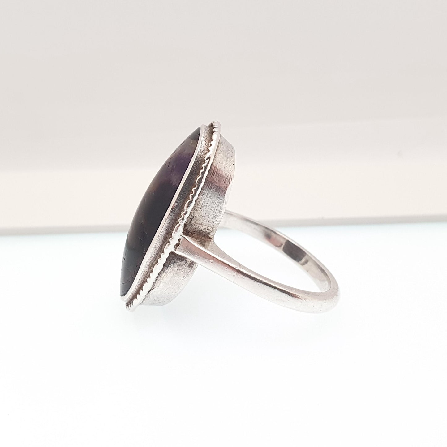 Antique Blue John Sterling Silver Ring Art Deco Large Signet Bleu Jaune Womens Rare Gemstone Jewelry Jewellery