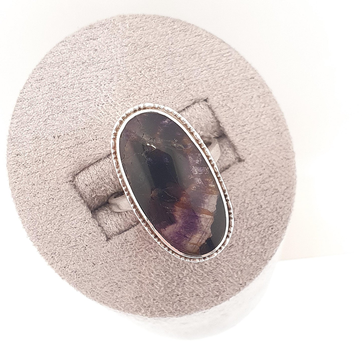 Antique Blue John Sterling Silver Ring Art Deco Large Signet Bleu Jaune Womens Rare Gemstone Jewelry Jewellery