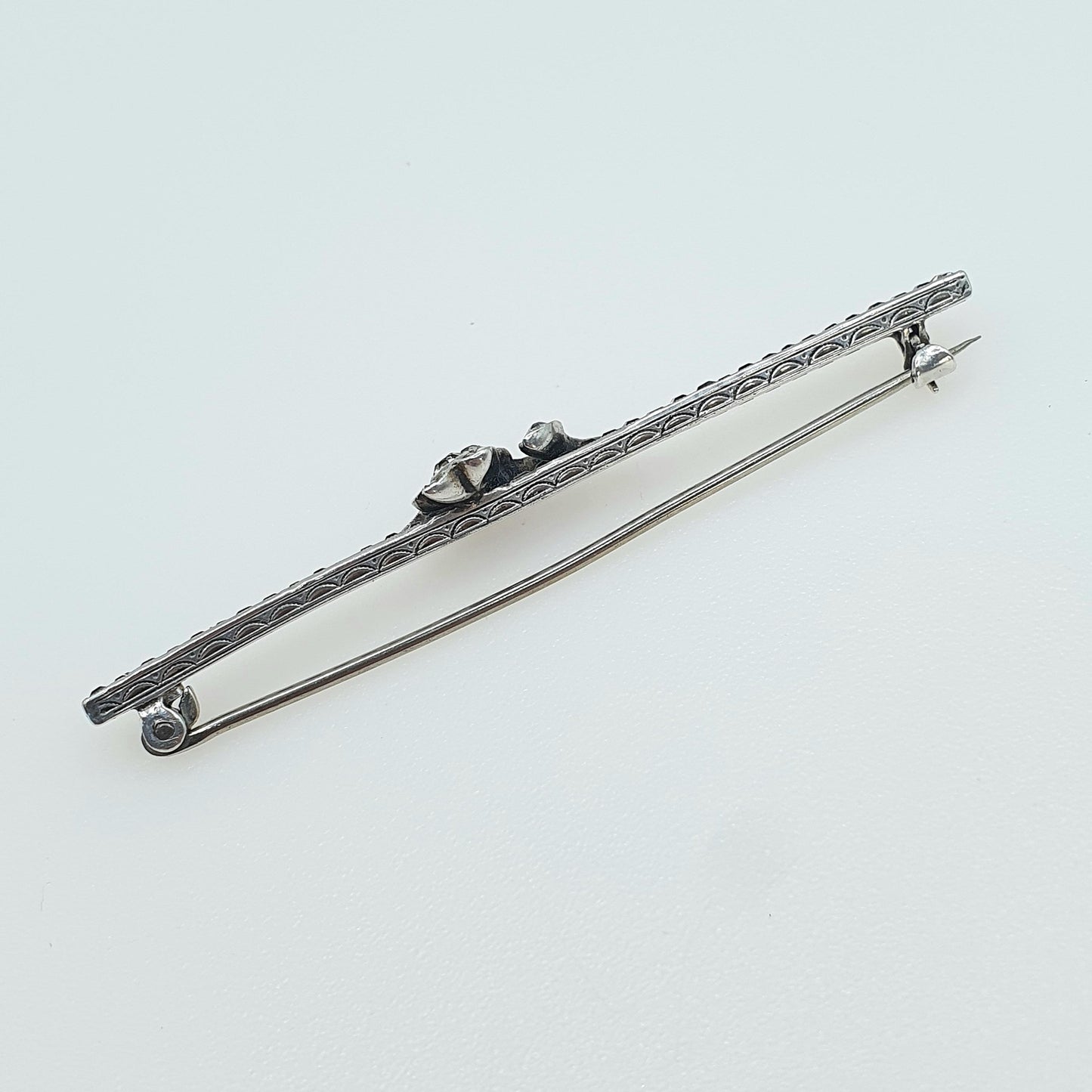 Antique Solid Silver Diamond Paste Flower Brooch Channel Set Square Cut Art Deco Floral Womens Mens Jewellery Jewelry