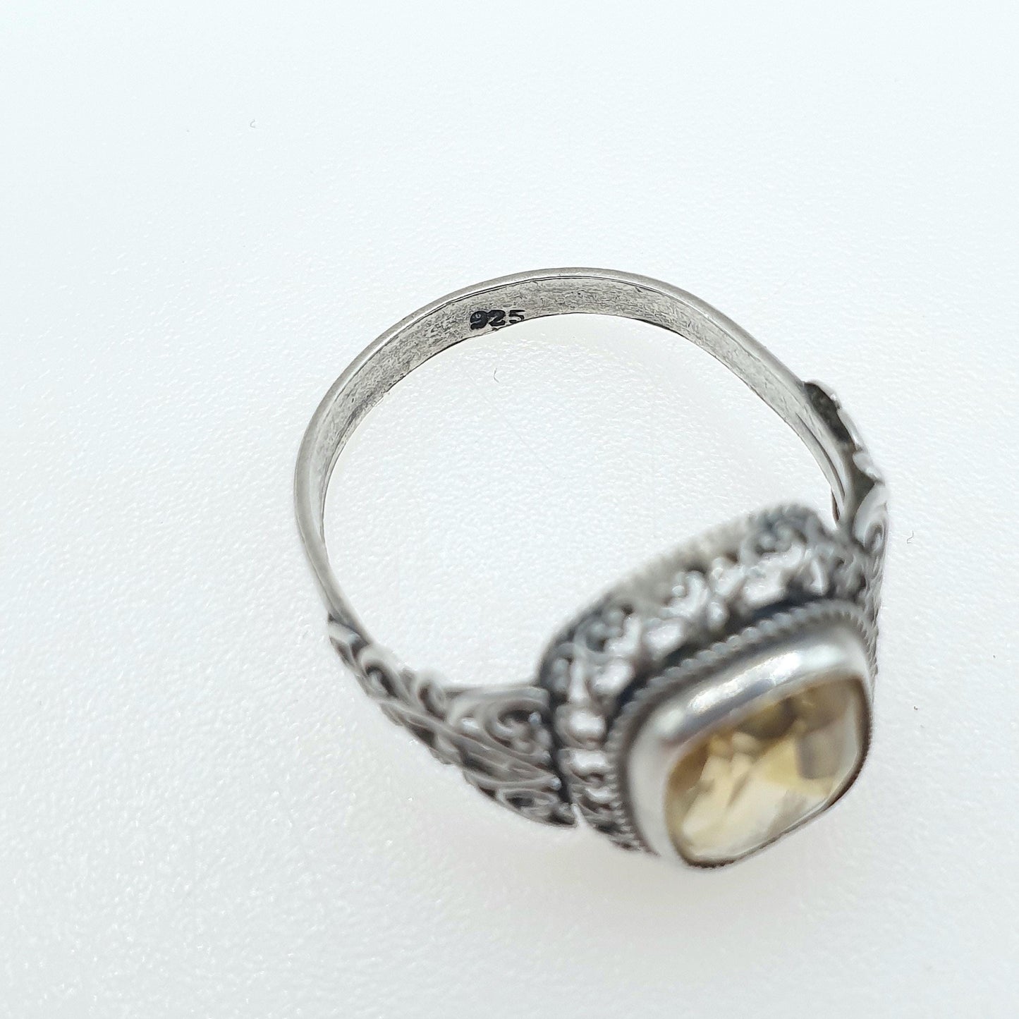 Antique Victorian Solid Silver Citrine Ring Art Nouveau Natural Gemstone Vintage Women Jewellery Jewelry UK S US 9