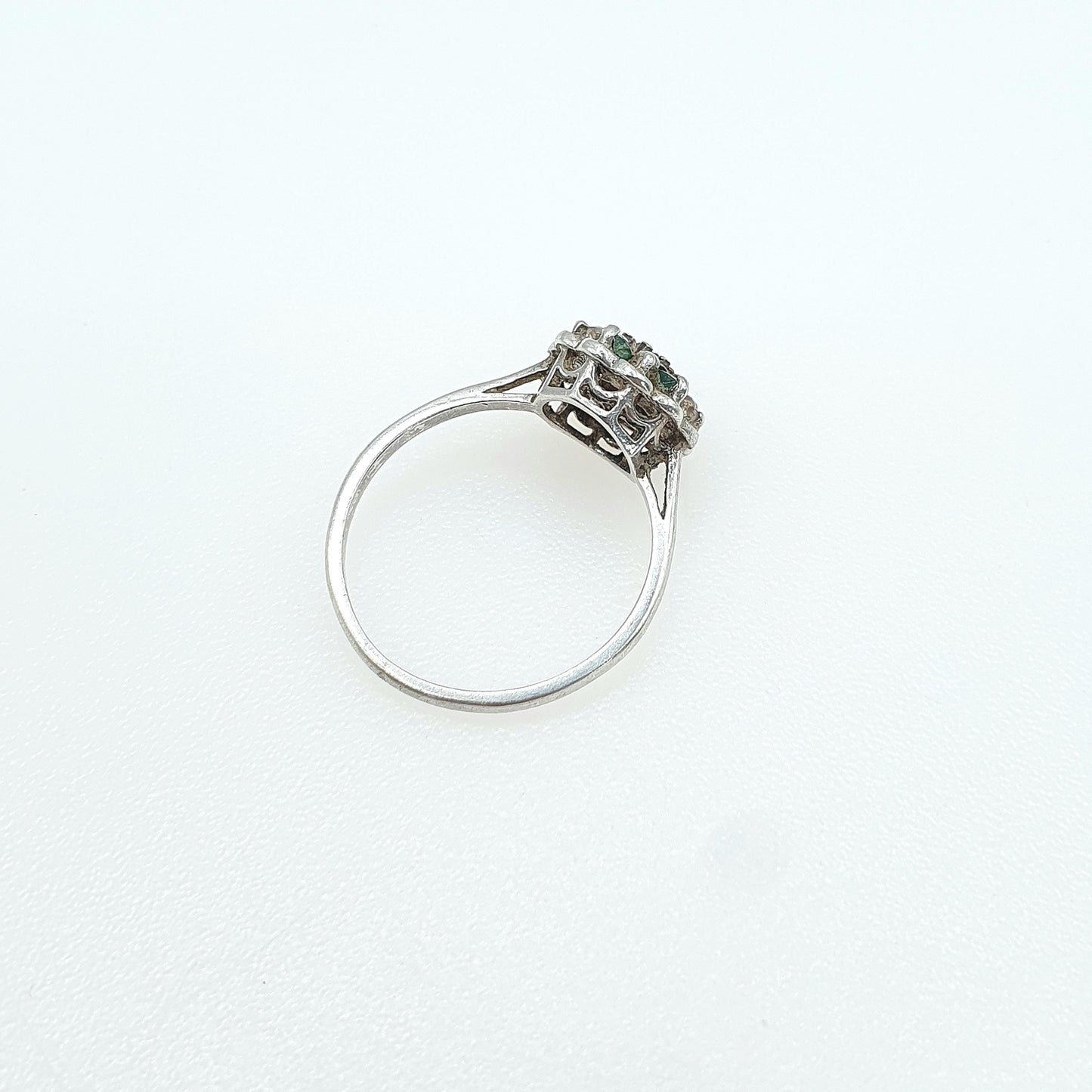 Vintage Sterling Silver Emerald & Diamond Ring Cluster Halo Genuine Gemstones Ladies Womens Jewelry Jewellery UK M US 6.25