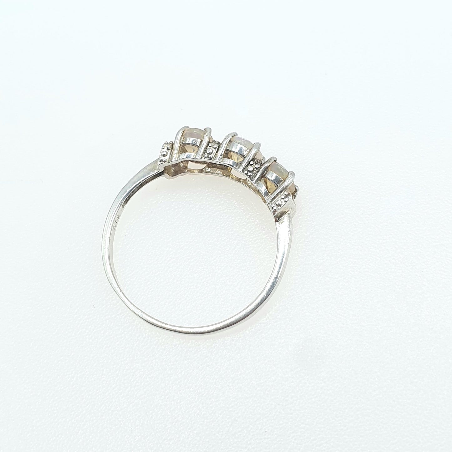 Vintage Sterling Silver Opal Ring Trilogy White Opals Triple Fire Womens Genuine Jewellery Jewelry UK U US 10
