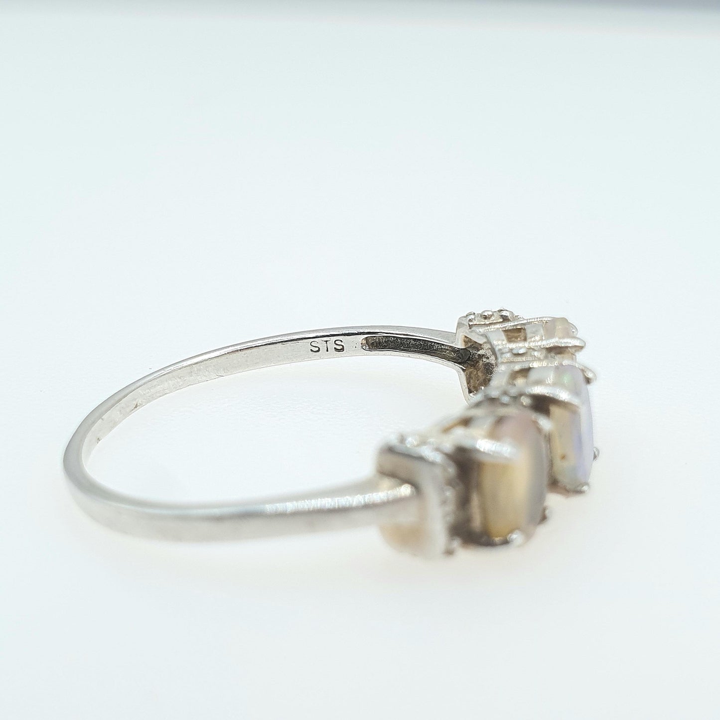 Vintage Sterling Silver Opal Ring Trilogy White Opals Triple Fire Womens Genuine Jewellery Jewelry UK U US 10