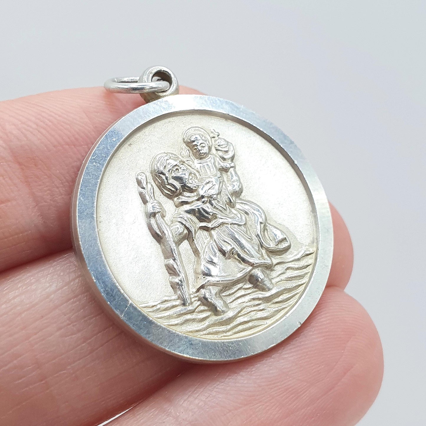 Vintage Sterling Silver GEORG JENSEN St Christopher Pendant One Sided Saint Round Necklace Travel Jewellery Jewelry Men Women