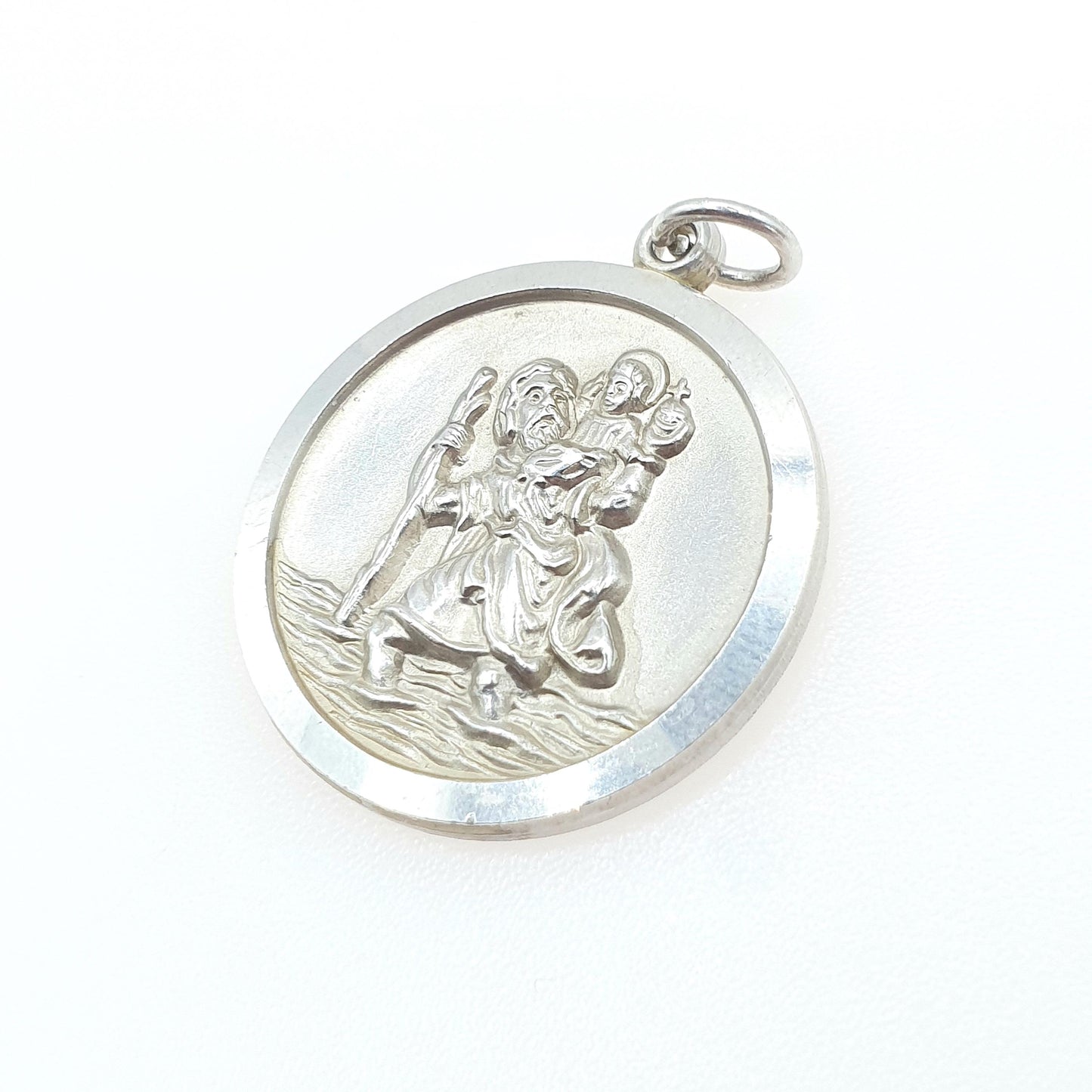 Vintage Sterling Silver GEORG JENSEN St Christopher Pendant One Sided Saint Round Necklace Travel Jewellery Jewelry Men Women