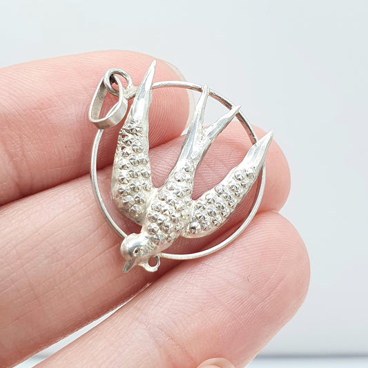 Antique Victorian Solid Silver Bird Pendant Pastry Cutter Swallow Gift Cute Unisex Vintage Womens Necklace Jewellery Jewelry