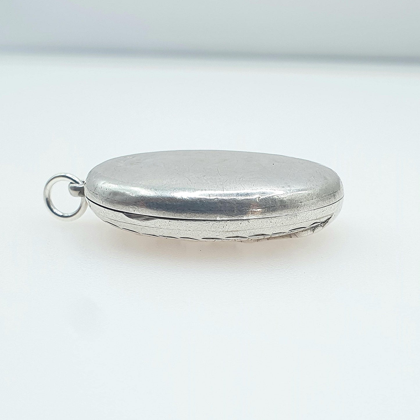 Antique Victorian Sterling Silver Locket Geometric Zig Zag Pattern 1882 Hallmark Oval Photo Picture Vintage Womens Jewelry Jewellery