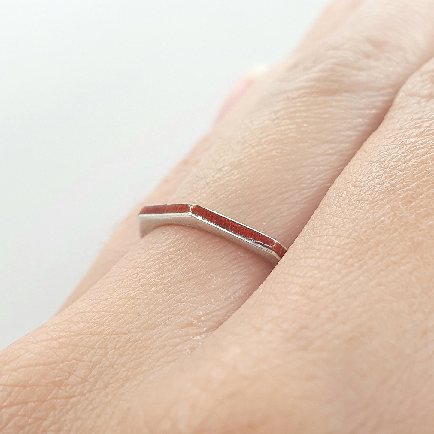 Vintage Sterling Silver Red Enamel Band Ring Octagonal Solid 925 Stacker Stacking Thin Jewelry Jewellery UK L.5 US 6