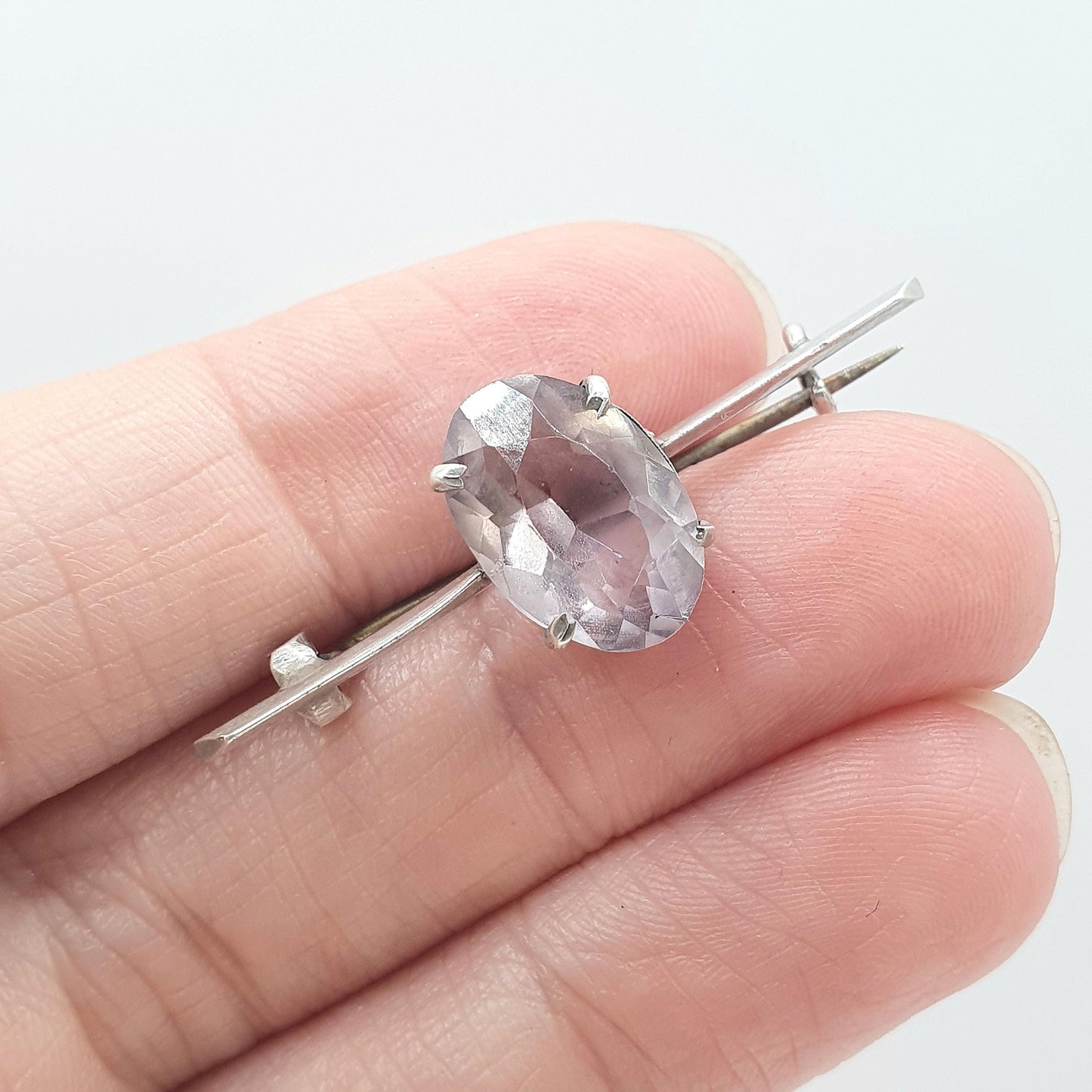 Antique Solid Silver Natural Amethyst Brooch Oval Cut Large Purple Gemstone Vintage Womens Jewelry Jewellery