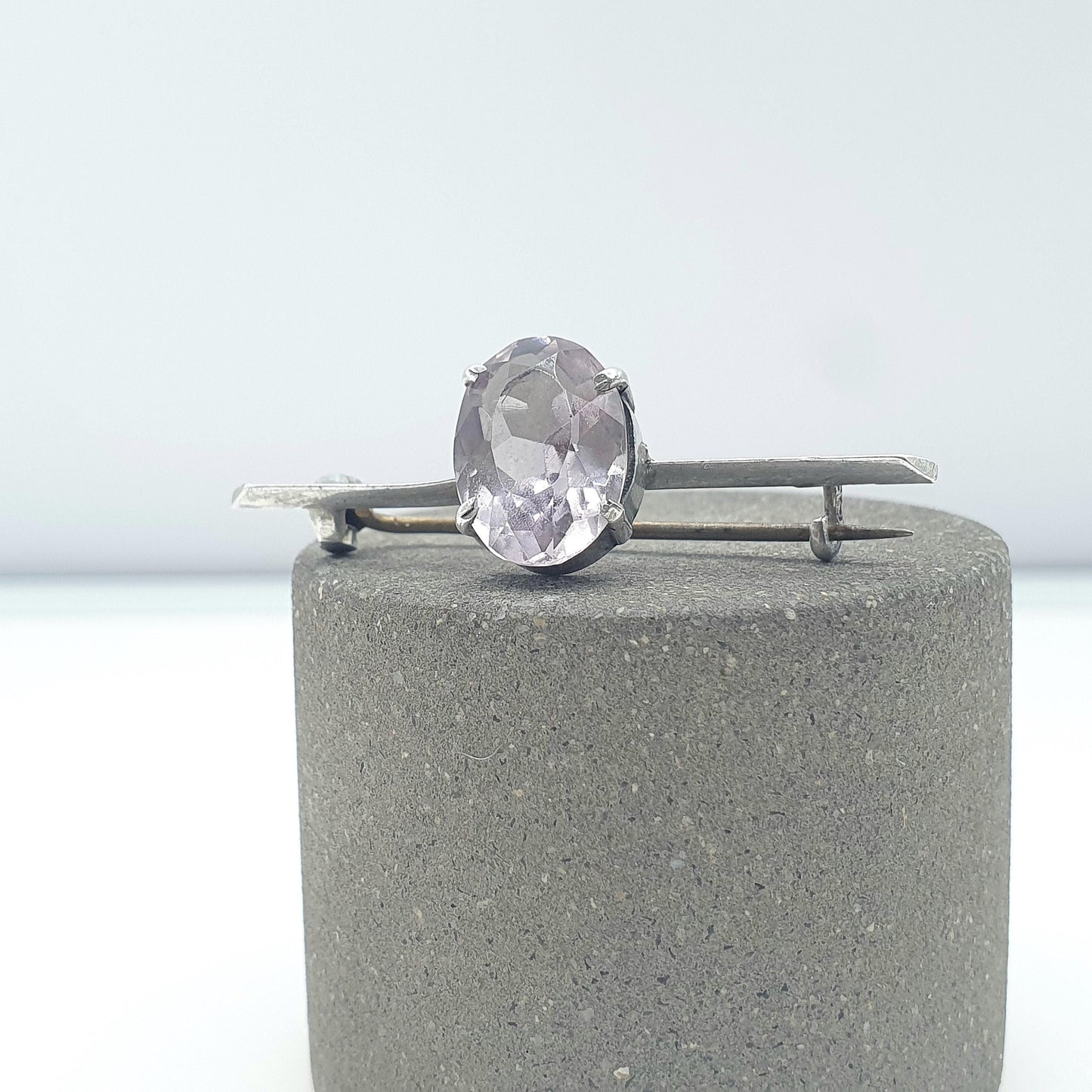 Antique Solid Silver Natural Amethyst Brooch Oval Cut Large Purple Gemstone Vintage Womens Jewelry Jewellery