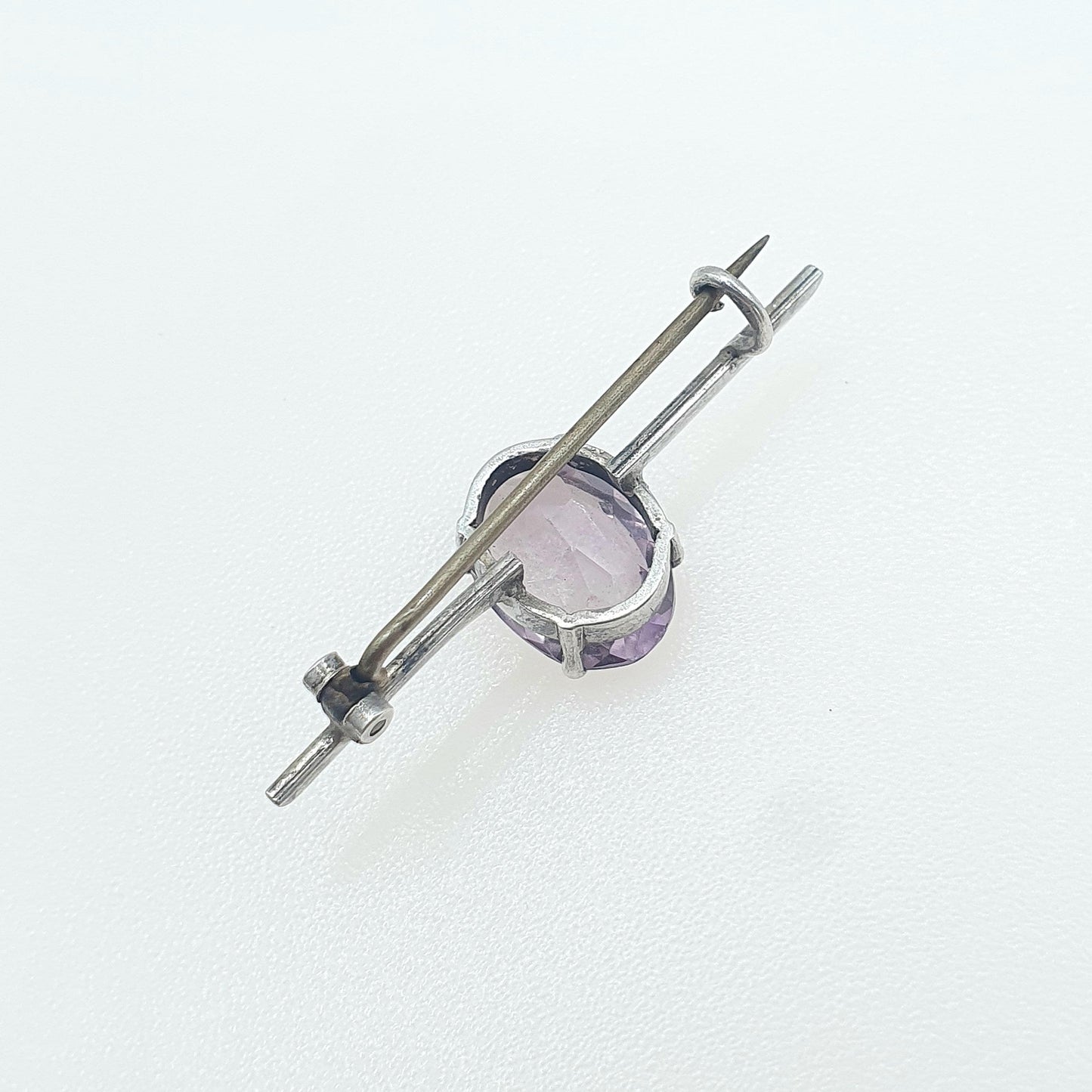 Antique Solid Silver Natural Amethyst Brooch Oval Cut Large Purple Gemstone Vintage Womens Jewelry Jewellery