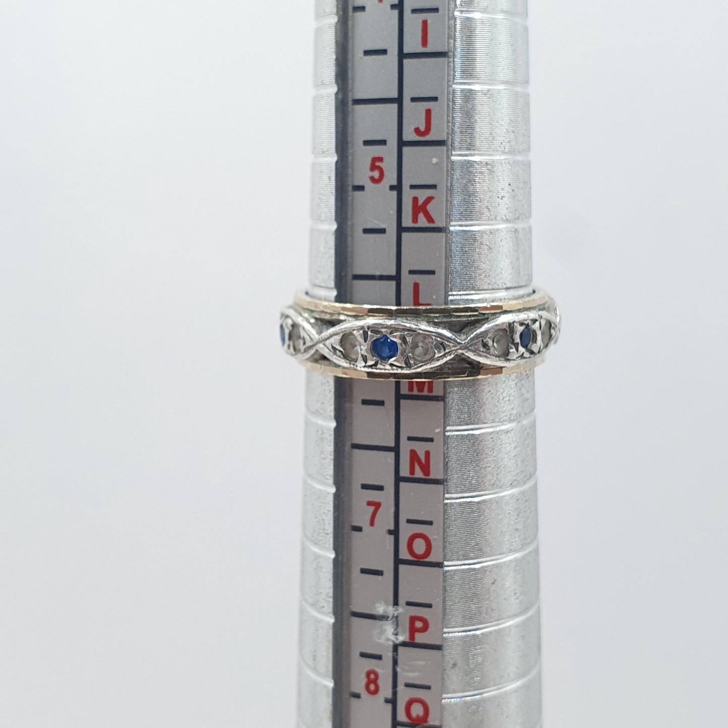Antique 9ct Gold & Solid Silver Eternity Ring Blue and White Spinel Vintage Womens Art Deco 1920s Jewelry Jewellery UK L.5 US 6