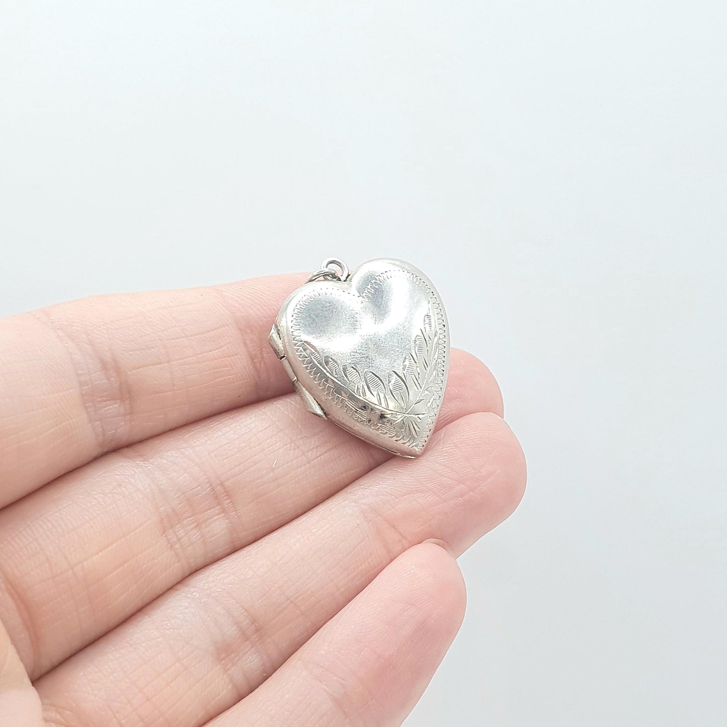 Antique Solid Silver Heart Locket Back and Front Hand Engraved Womens Jewelry Mens Vintage Jewellery Vintage