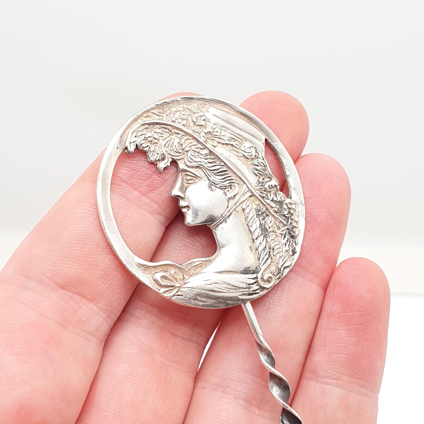 Antique Sterling Silver Hair Pin Gainsborough Lady Art Nouveau Large Big Hat Solid 925 Vintage Jewelry