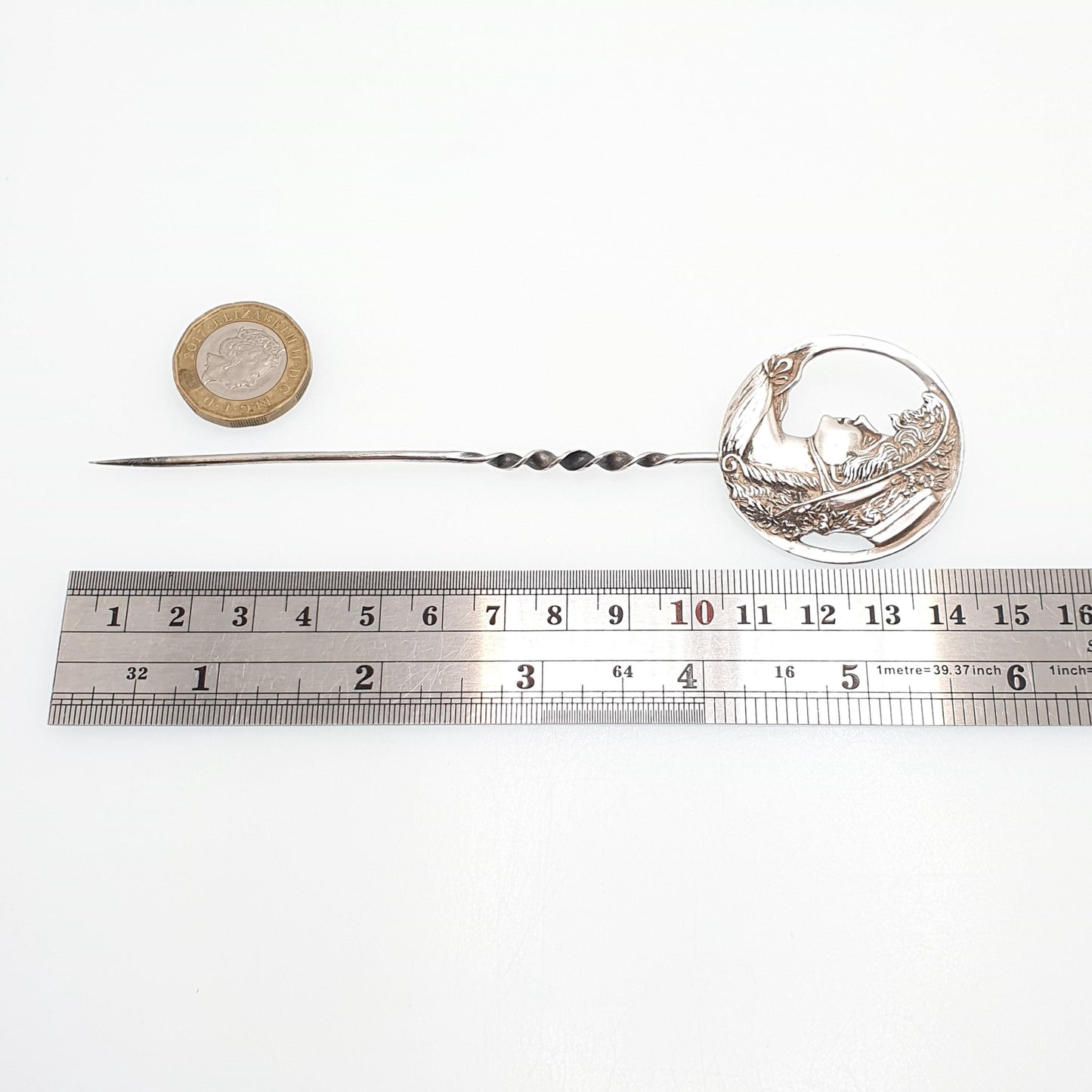 Antique Sterling Silver Hair Pin Gainsborough Lady Art Nouveau Large Big Hat Solid 925 Vintage Jewelry