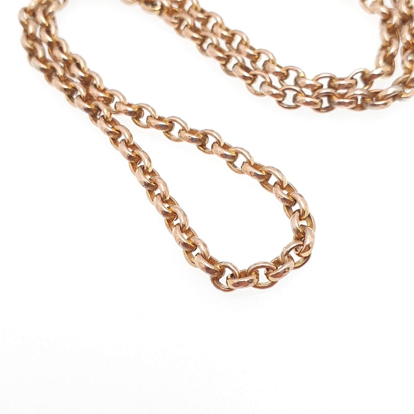 Antique Victorian Rolled Gold Belcher Chain Necklace 42cm 16.5" 12.52g Rose Gold Filled Faceted Oval Cable 1800s Vintage Jewelry Jewellery