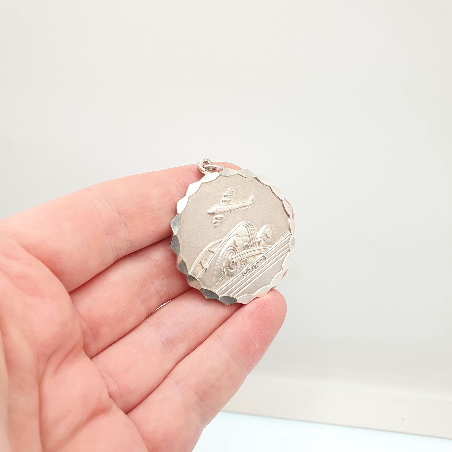 GEORG JENSEN Vintage Sterling Silver St Christopher Pendant Necklace Car Plane Double Sided Heavy Large Jewellery Jewelry