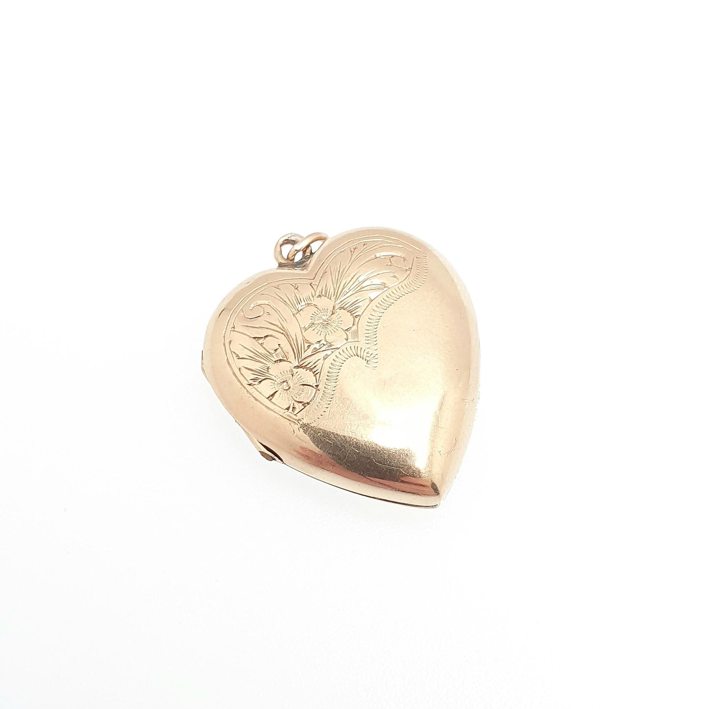 Antique 9ct Gold Heart Locket Back and Front Flower Engraved Solid 9k 375 Pendant Necklace Jewelry Womens Jewellery