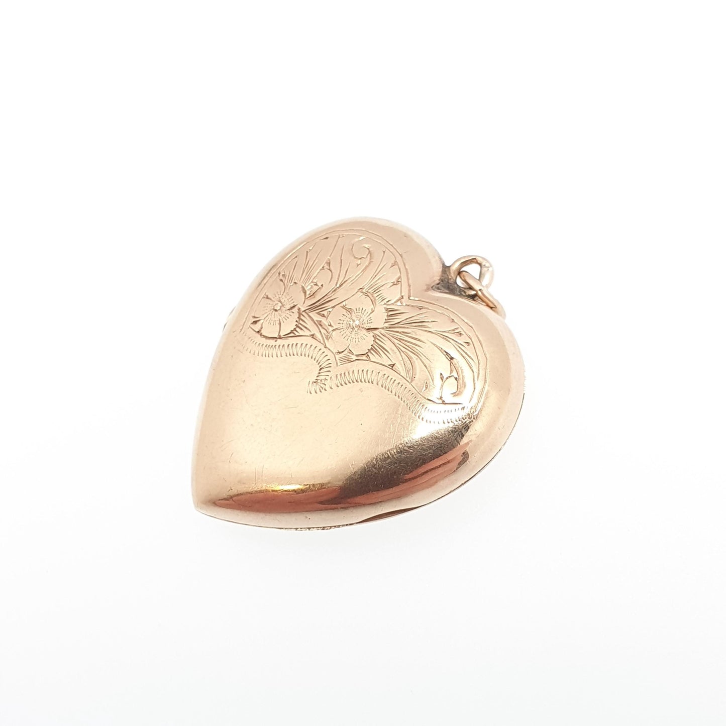 Antique 9ct Gold Heart Locket Back and Front Flower Engraved Solid 9k 375 Pendant Necklace Jewelry Womens Jewellery