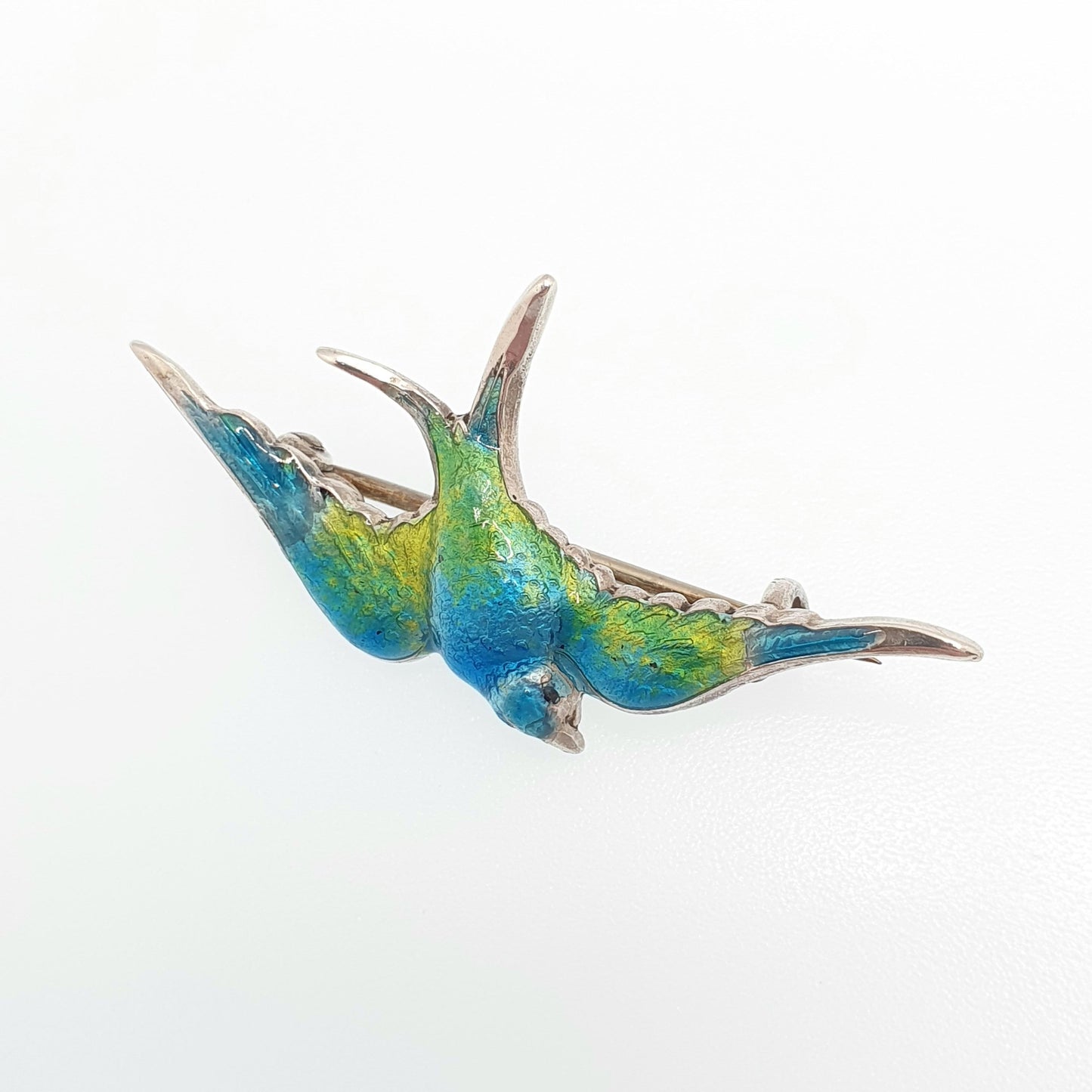 Antique CHARLES HORNER Sterling Silver Bird Brooch Pin Enamel Swallow 1908 Hallmark Vintage Womens Jewelry Jewellery