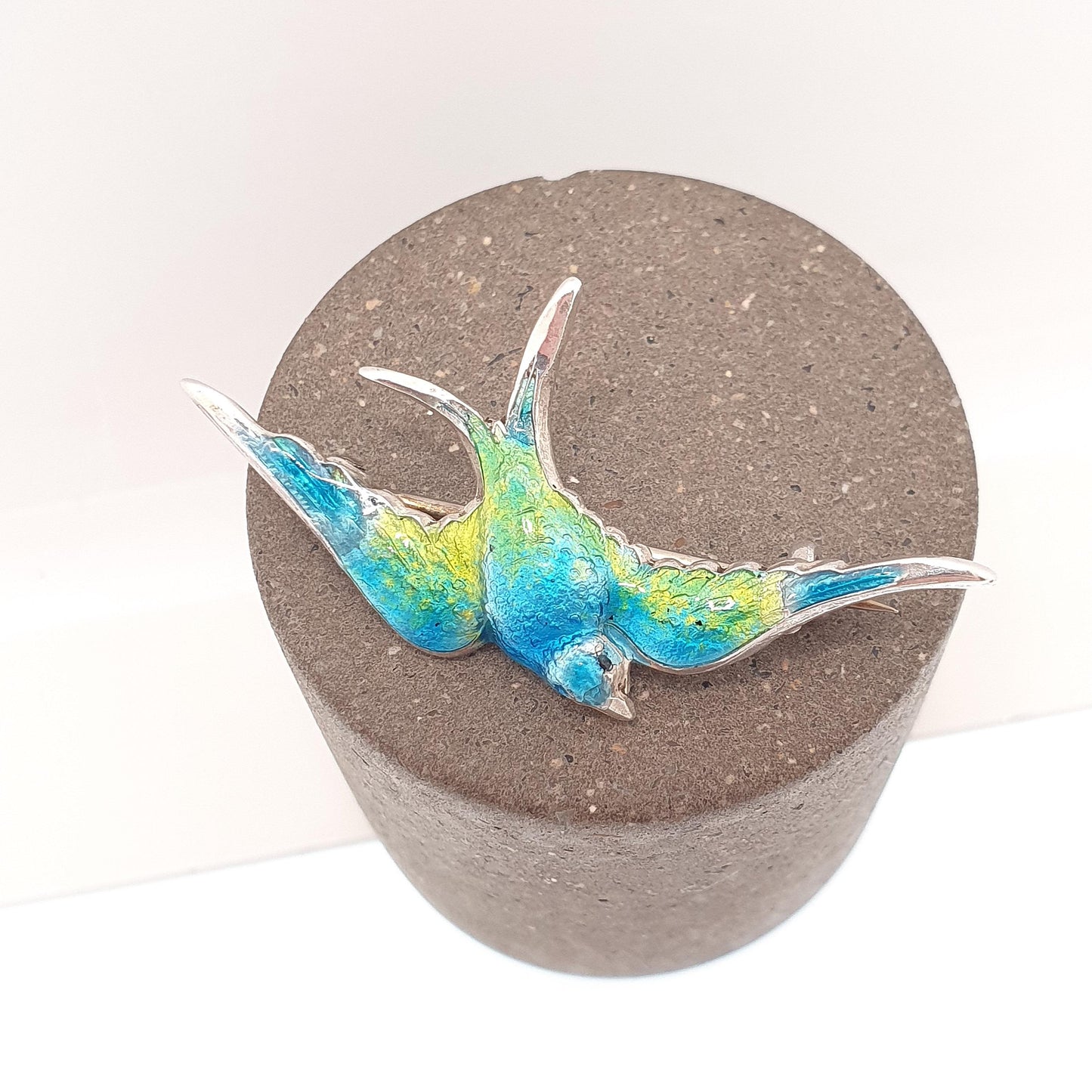 Antique CHARLES HORNER Sterling Silver Bird Brooch Pin Enamel Swallow 1908 Hallmark Vintage Womens Jewelry Jewellery