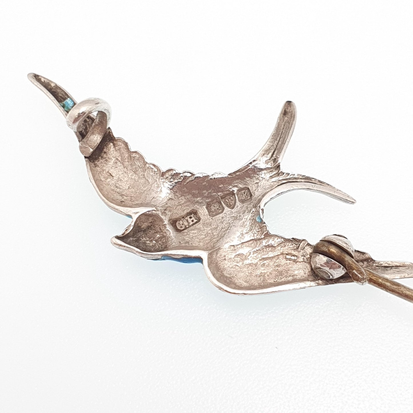 Antique CHARLES HORNER Sterling Silver Bird Brooch Pin Enamel Swallow 1908 Hallmark Vintage Womens Jewelry Jewellery