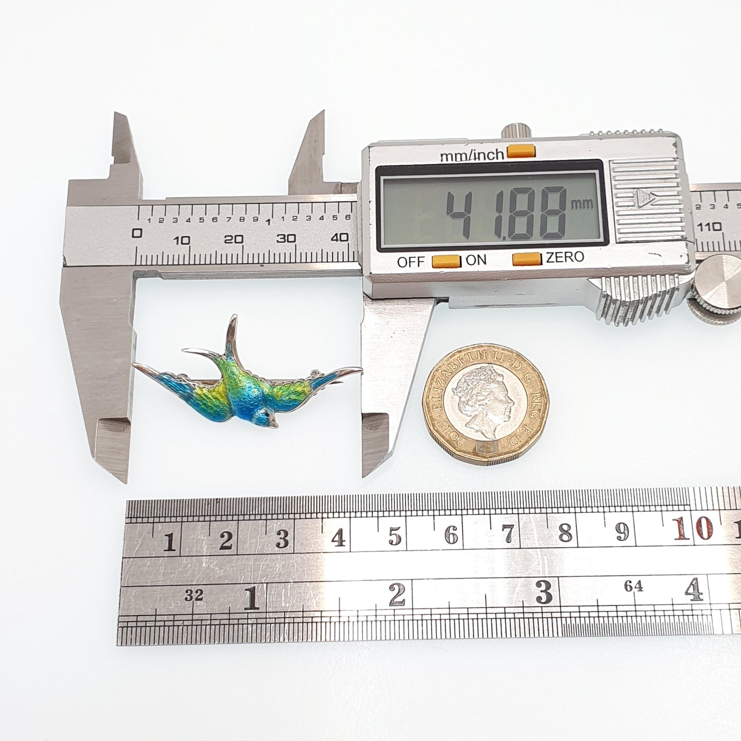 Antique CHARLES HORNER Sterling Silver Bird Brooch Pin Enamel Swallow 1908 Hallmark Vintage Womens Jewelry Jewellery