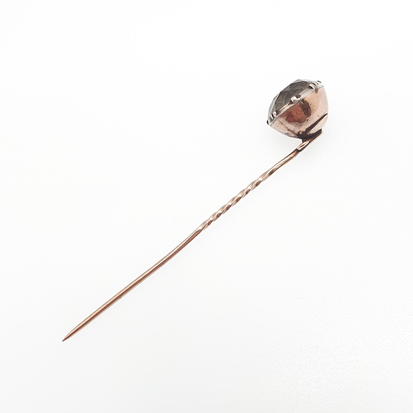 Antique Georgian 9ct Gold Diamond Paste Stick Pin Solid Silver Crimped Black Dot 9k 9kt Vintage Gents Mens