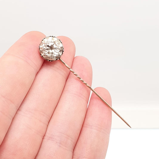 Antique Georgian 9ct Gold Diamond Paste Stick Pin Solid Silver Crimped Black Dot 9k 9kt Vintage Gents Mens