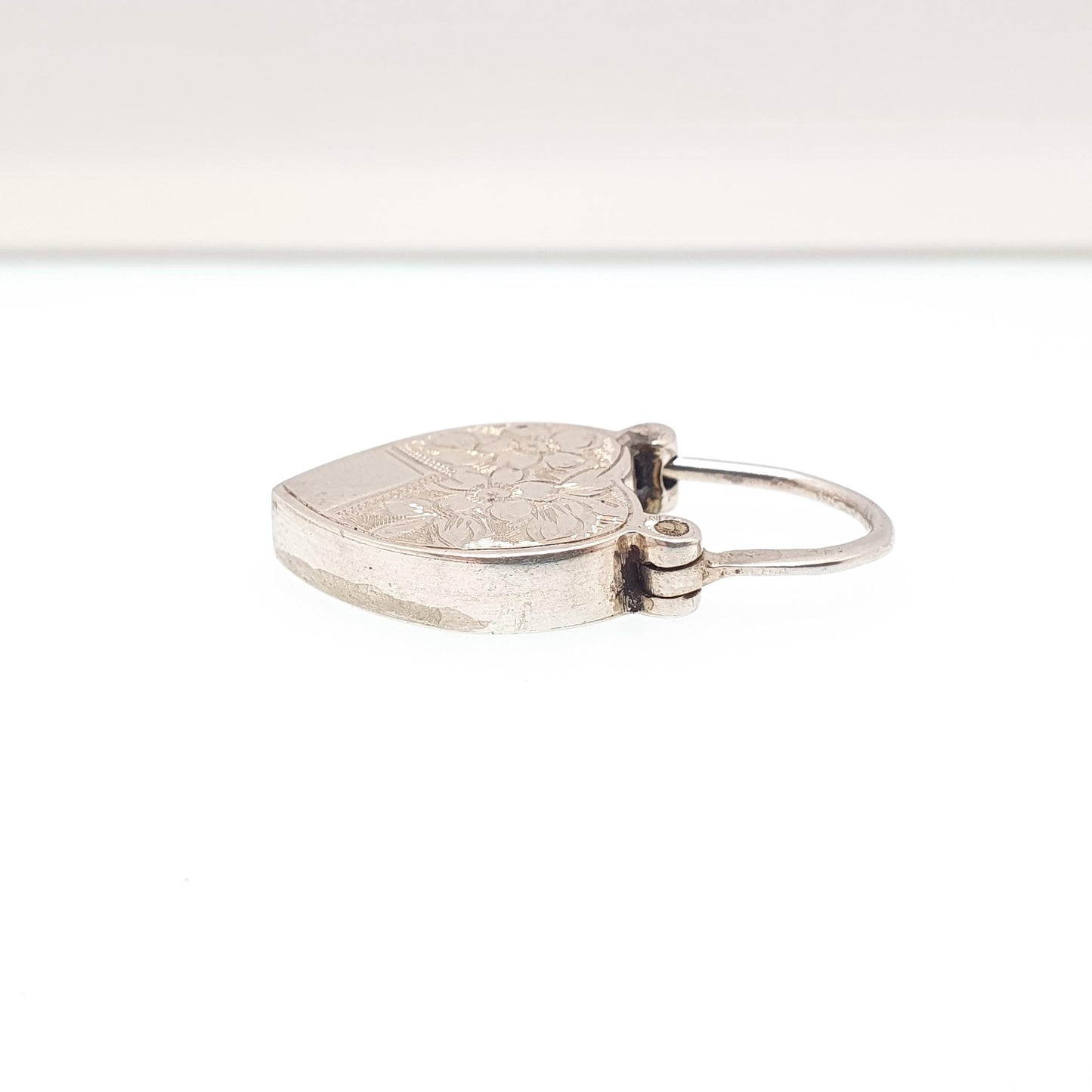 Antique Sterling Silver Padlock Clasp Charm Victorian Heart Lock Hand Engraved Necklace Bracelet Jewellery Jewelry
