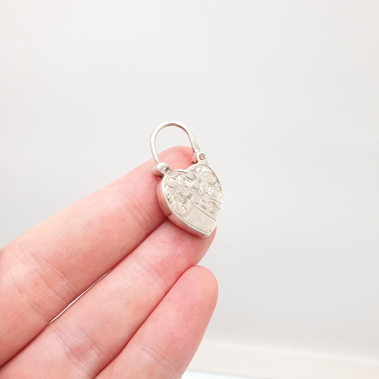 Antique Sterling Silver Padlock Clasp Charm Victorian Heart Lock Hand Engraved Necklace Bracelet Jewellery Jewelry