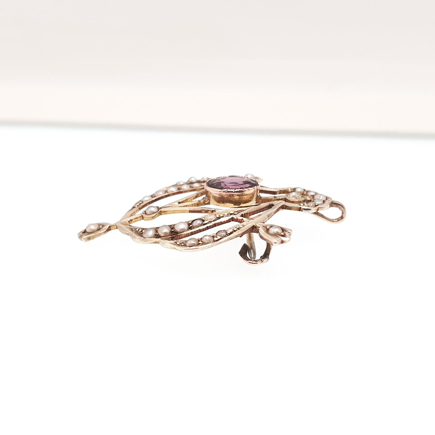 Antique 9ct Gold Amethyst Pendant Necklace Seed Pearl Brooch Edwardian Solid 375 Gemstone Vintage Jewellery Jewelry