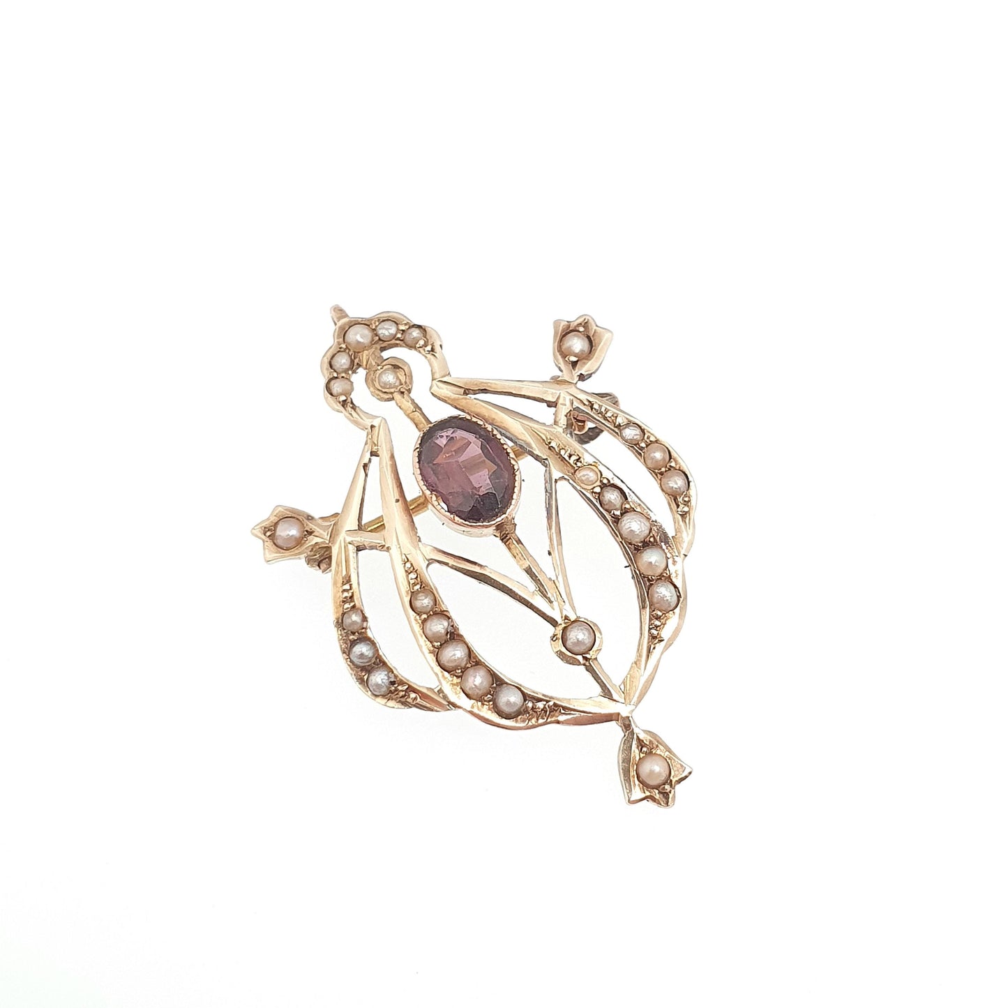 Antique 9ct Gold Amethyst Pendant Necklace Seed Pearl Brooch Edwardian Solid 375 Gemstone Vintage Jewellery Jewelry