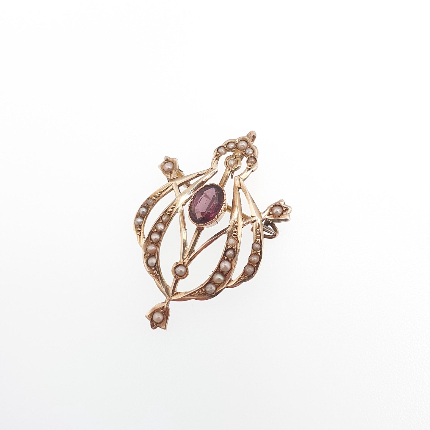 Antique 9ct Gold Amethyst Pendant Necklace Seed Pearl Brooch Edwardian Solid 375 Gemstone Vintage Jewellery Jewelry