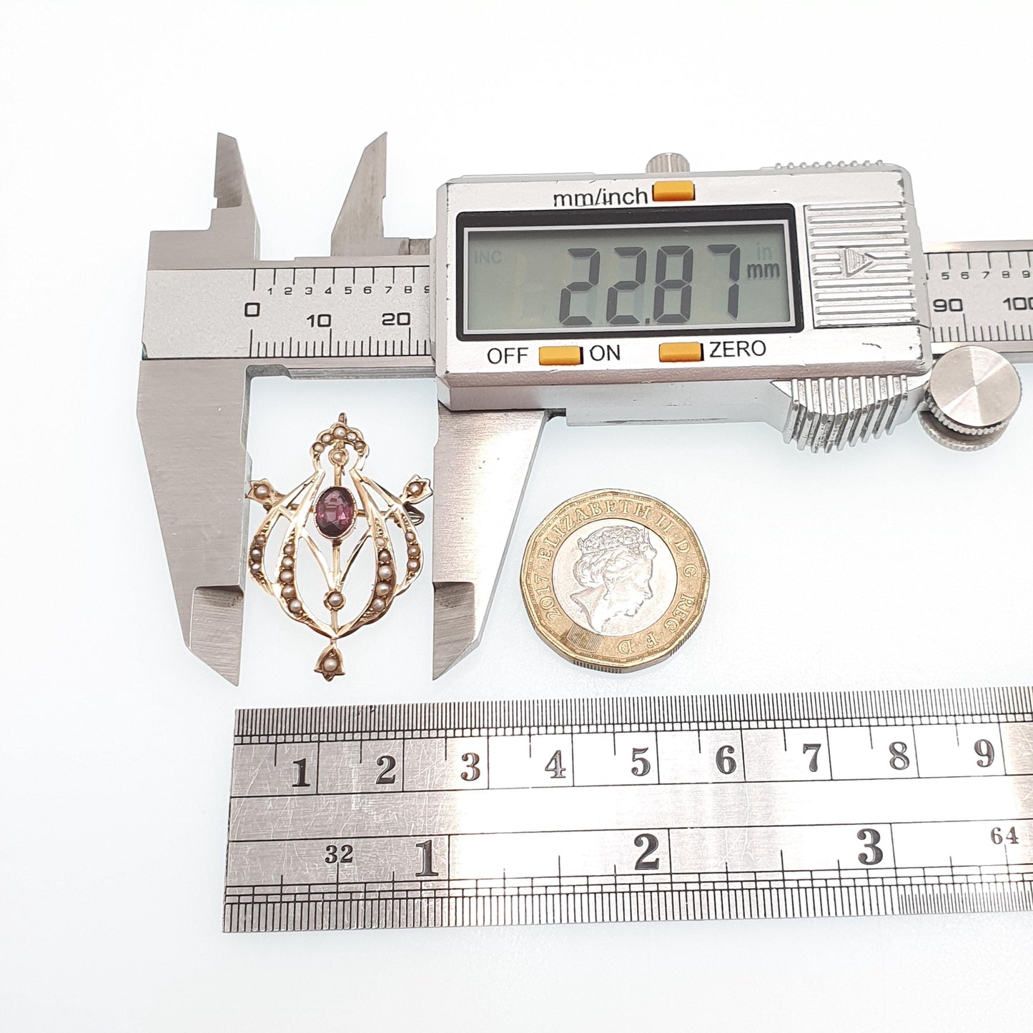 Antique 9ct Gold Amethyst Pendant Necklace Seed Pearl Brooch Edwardian Solid 375 Gemstone Vintage Jewellery Jewelry