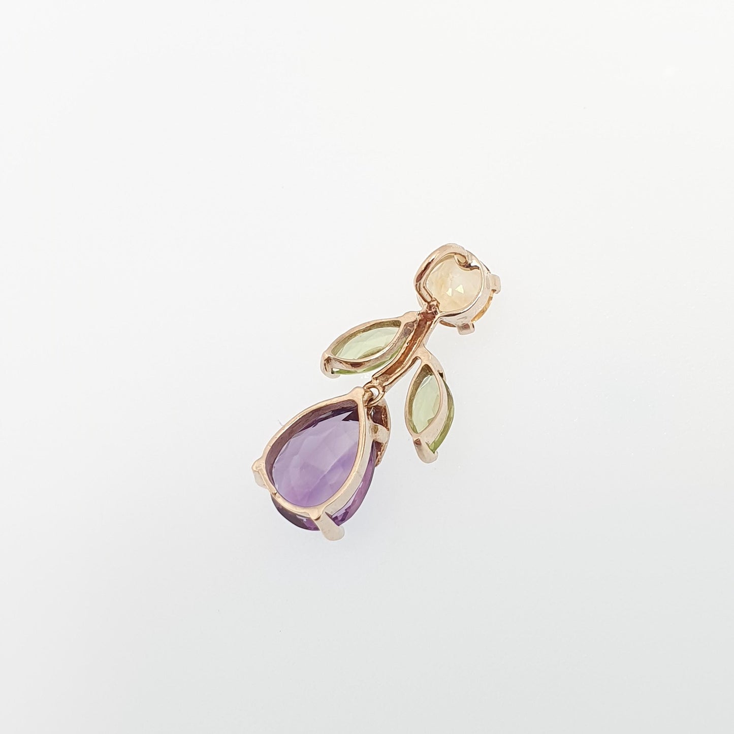 Vintage 9ct Gold Citrine Pendant Amethyst Diamond Peridot Olivine Necklace Solid 9k 375 Gemstone Womens Jewellery Jewelry