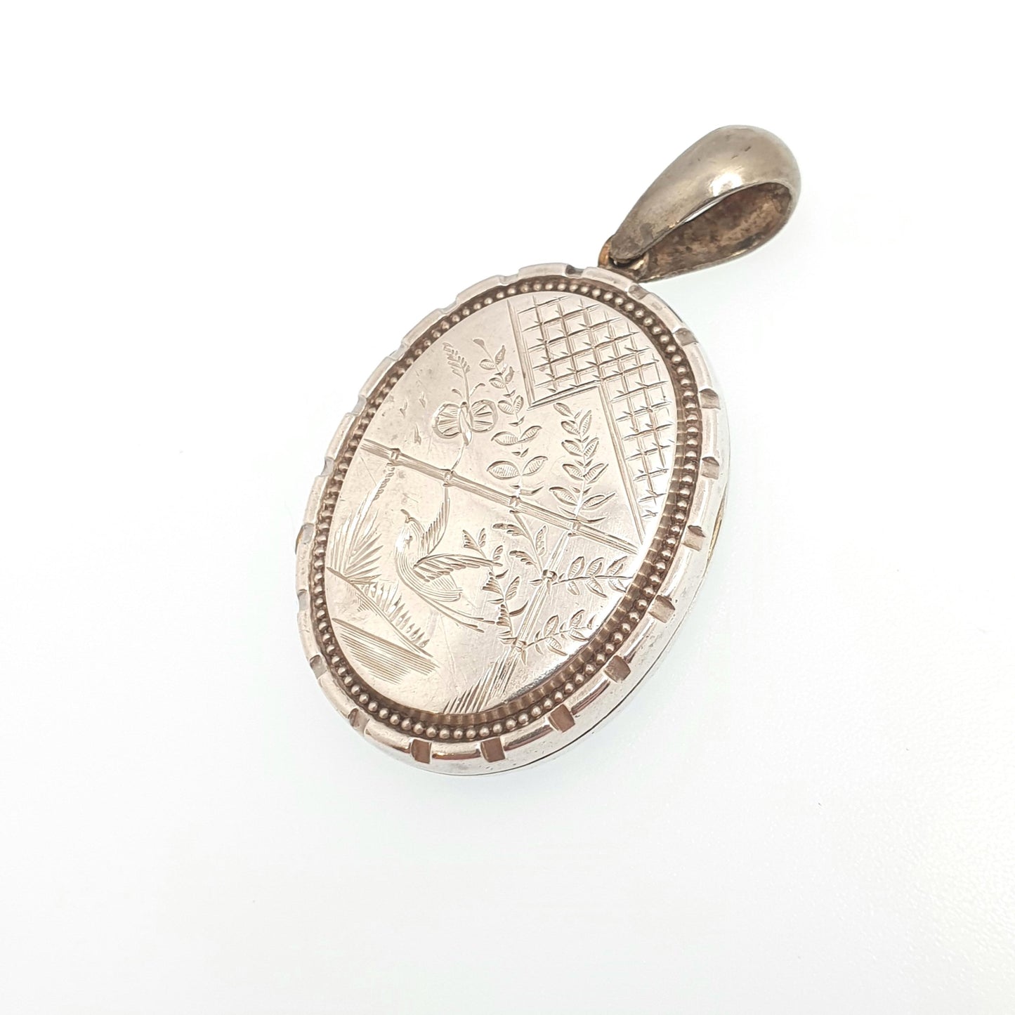 Antique Victorian Solid Silver Bird Locket Back and Front Pendant Necklace Hand Engraved Aesthetic Vintage