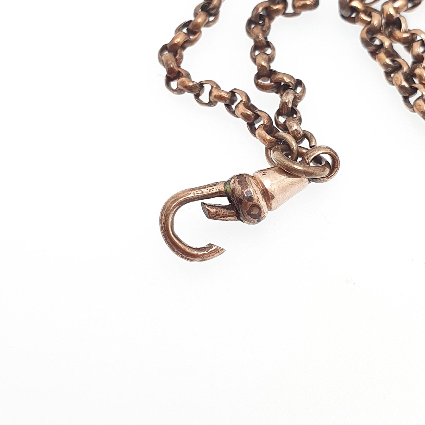 Antique Victorian Muff Chain Necklace Rolo Belcher Link Rose Gold Gilt Dog Clip Long 144cm 24.34g Guard Vintage