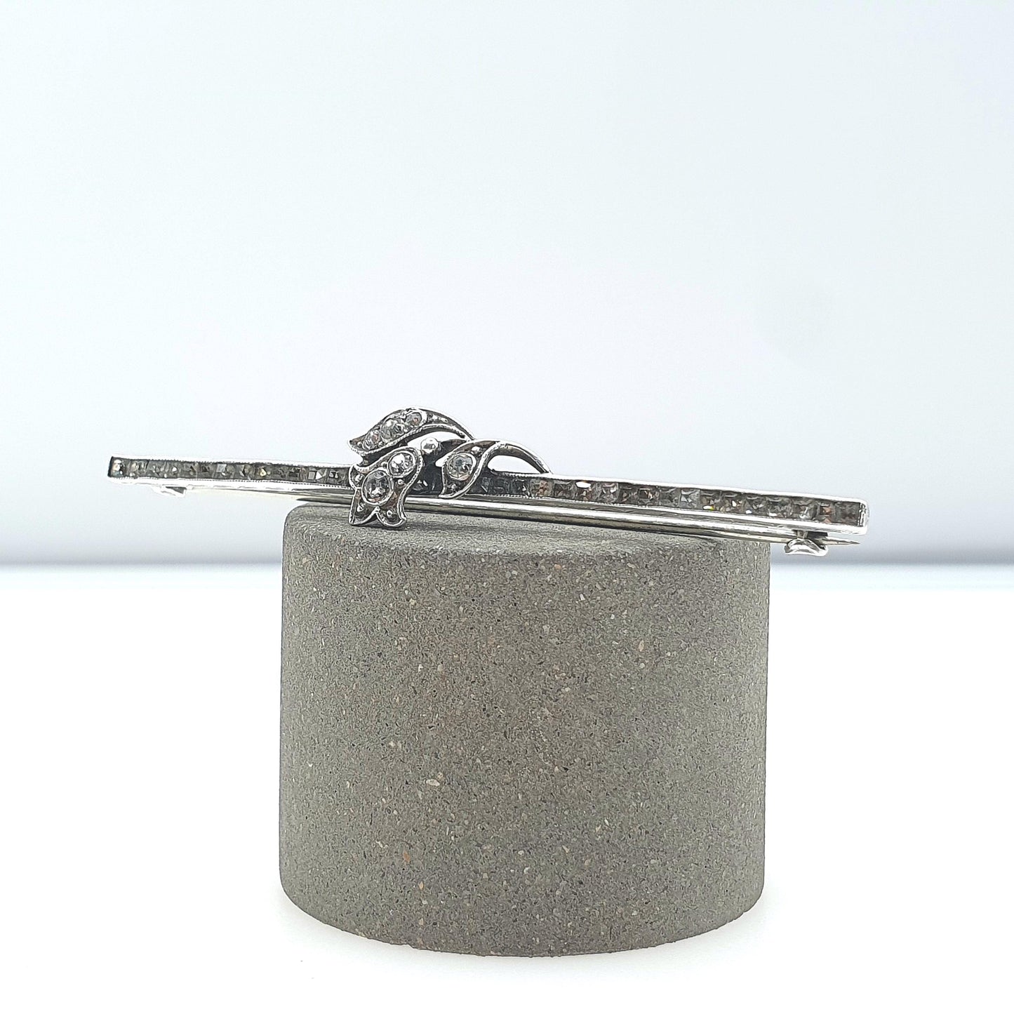 Antique Solid Silver Diamond Paste Flower Brooch Channel Set Square Cut Art Deco Floral Womens Mens Jewellery Jewelry