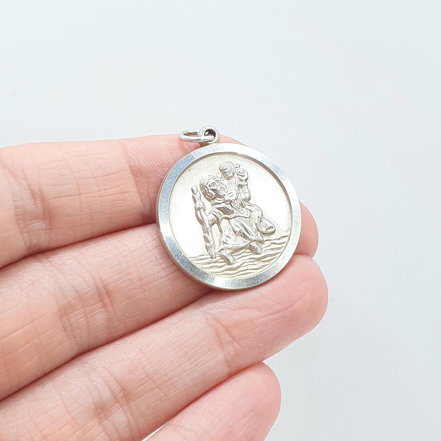 Vintage Sterling Silver GEORG JENSEN St Christopher Pendant One Sided Saint Round Necklace Travel Jewellery Jewelry Men Women