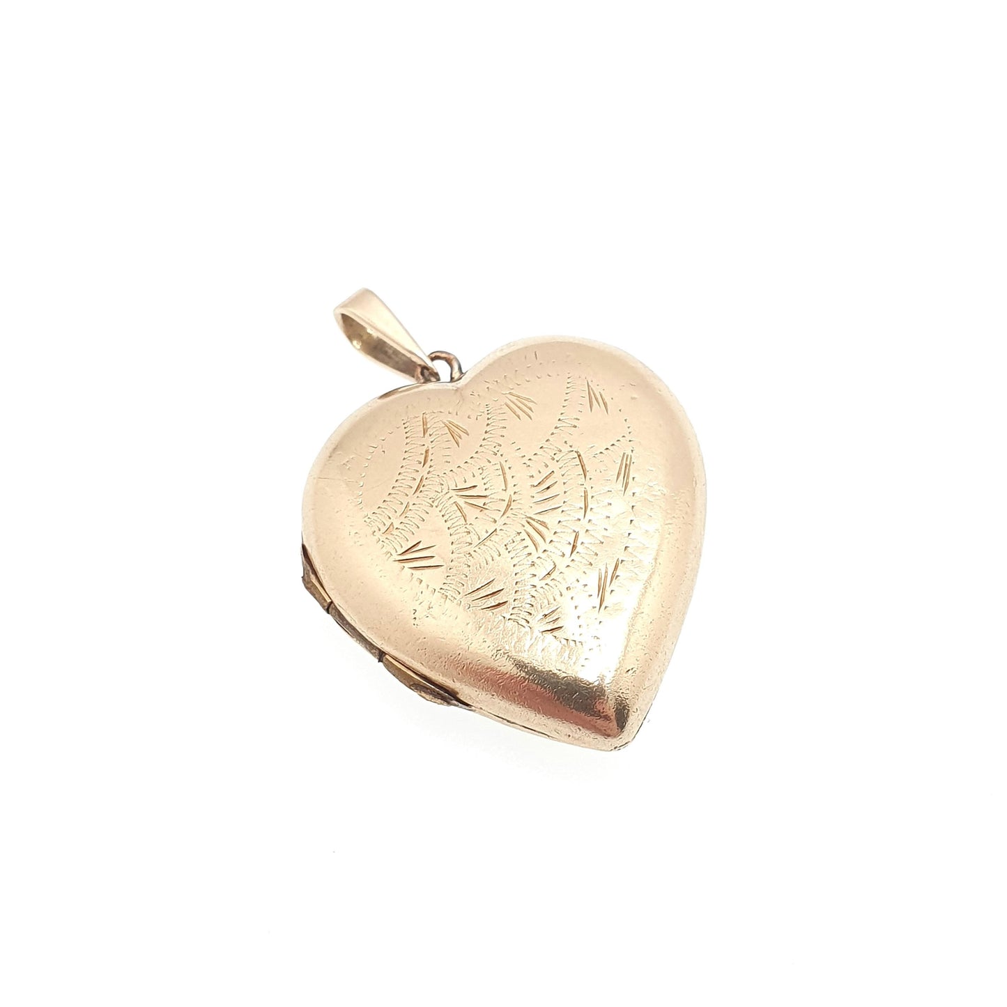 Antique 9ct Gold Heart Locket Cute Engraved Solid 9k 375 Pendant Love Gift Back & Front Necklace Jewelry Womens Jewellery