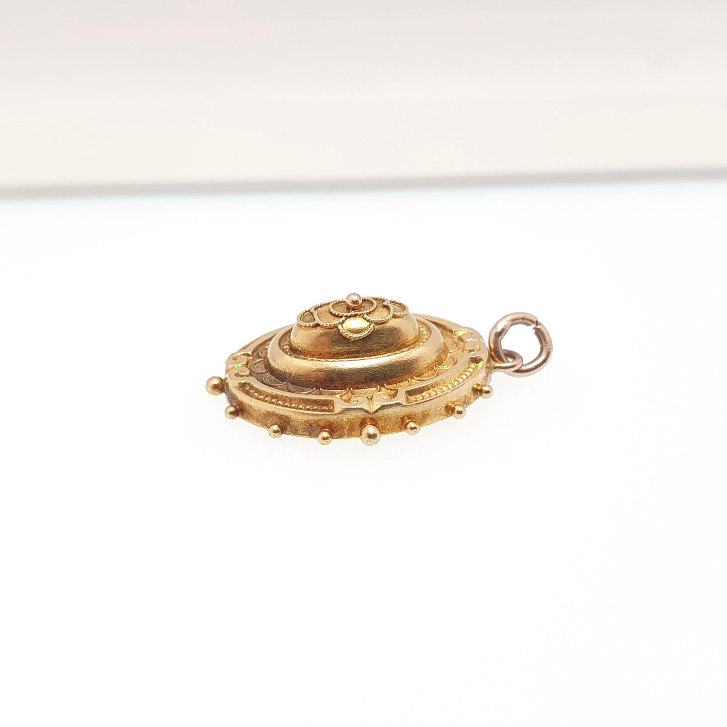 Antique Victorian 9ct Gold Pendant Etruscan Necklace Dome Beaded Filigree Solid 9k 9kt Vintage 1800s Jewelry Jewellery
