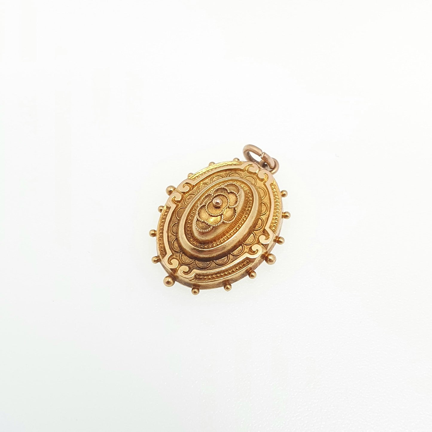 Antique Victorian 9ct Gold Pendant Etruscan Necklace Dome Beaded Filigree Solid 9k 9kt Vintage 1800s Jewelry Jewellery