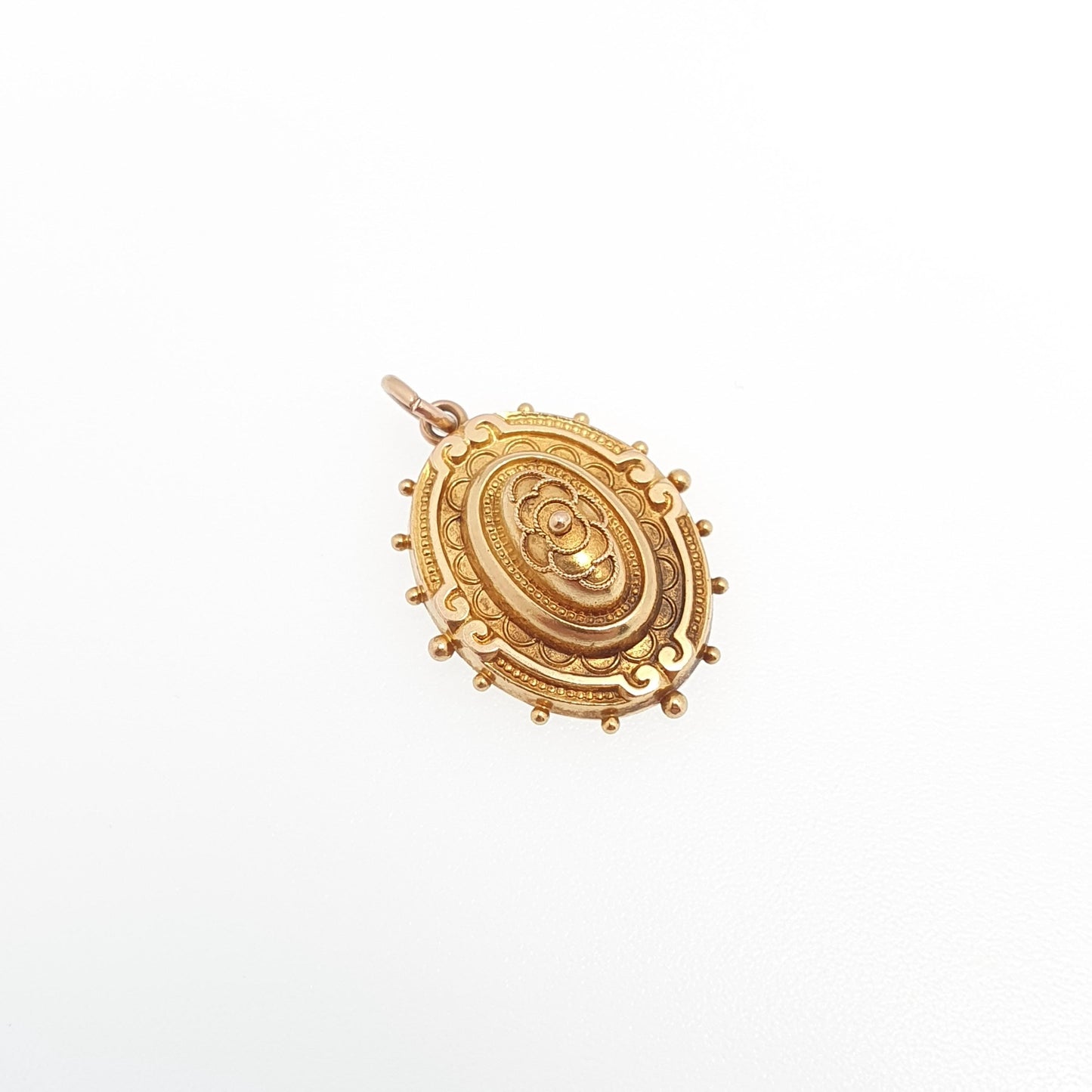 Antique Victorian 9ct Gold Pendant Etruscan Necklace Dome Beaded Filigree Solid 9k 9kt Vintage 1800s Jewelry Jewellery