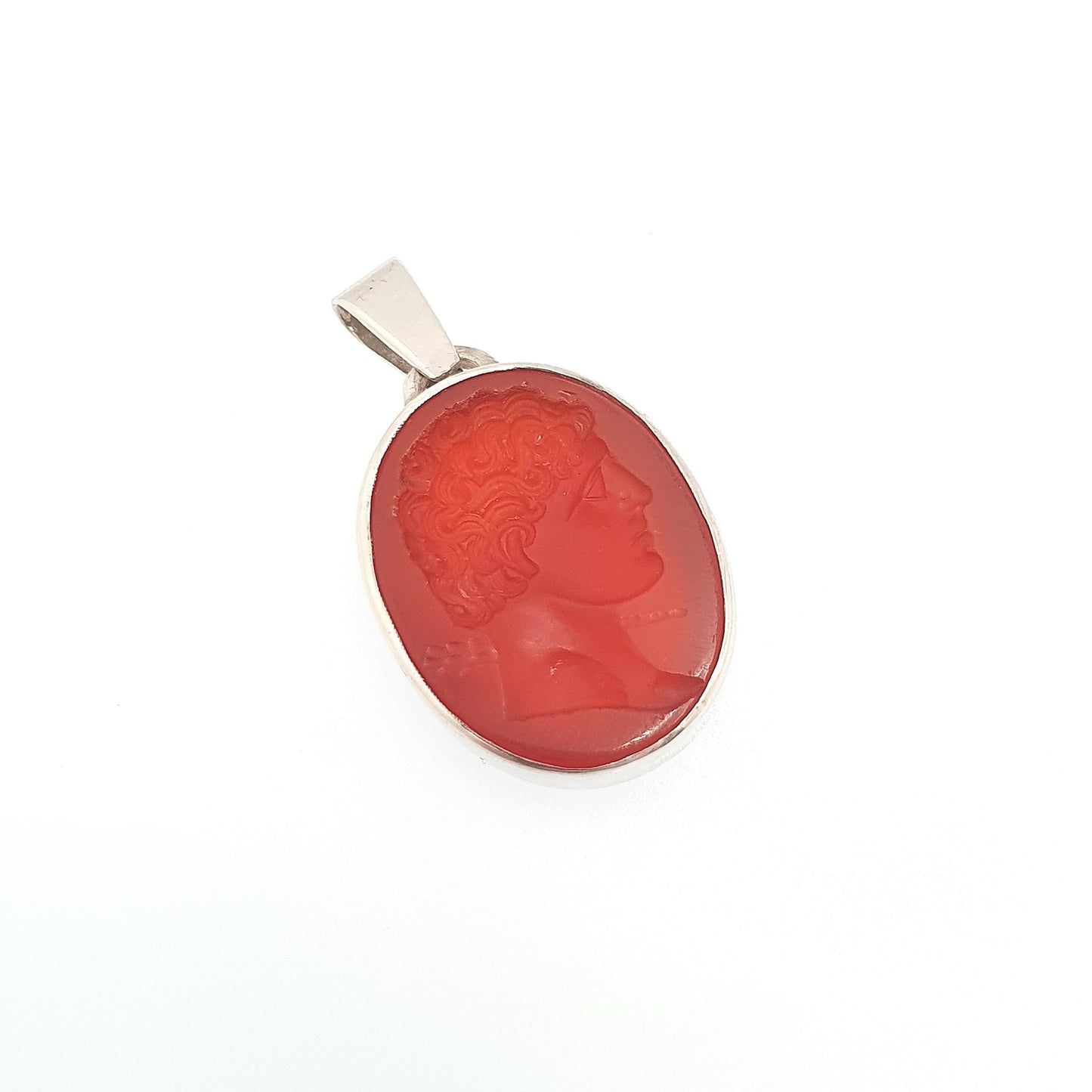 Antique Solid Silver Intaglio Necklace Carnelian Pendant Agate The Albani Antinous? Letter Seal Vintage Jewelry Jewellery