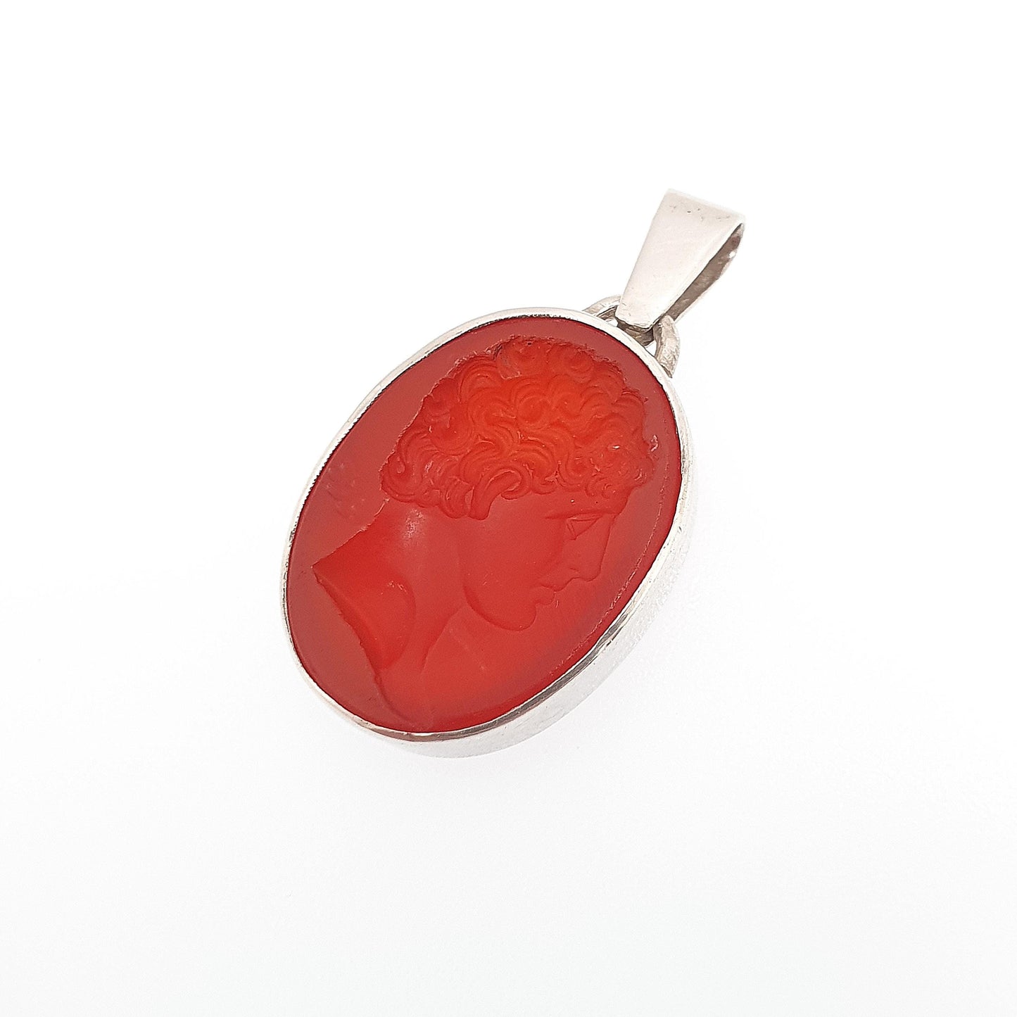 Antique Solid Silver Intaglio Necklace Carnelian Pendant Agate The Albani Antinous? Letter Seal Vintage Jewelry Jewellery